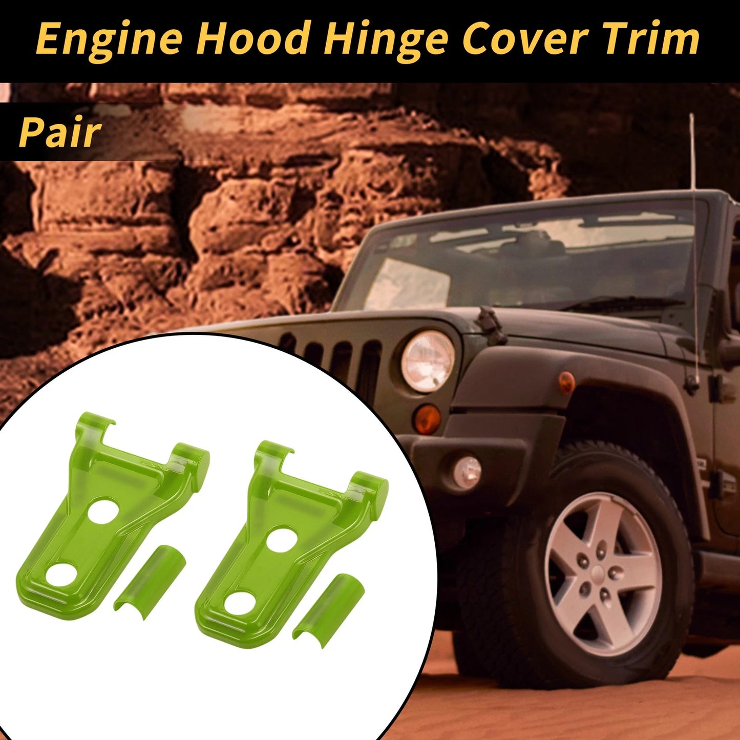 1 Pair Engine Hood Hinge Cover for Jeep Wrangler JL JLU (2018–2024) Green
