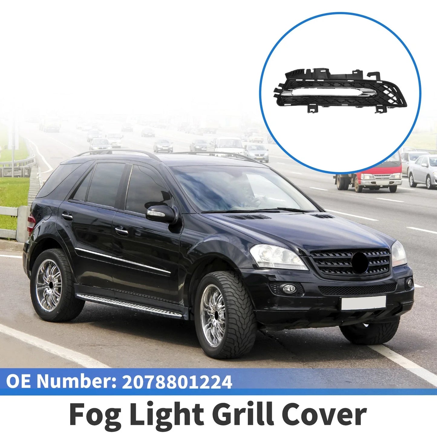 Front Right Fog Light Grill for Mercedes-Benz (2012-2018) Silver & Black