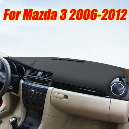Black Leather Dashboard Cover Dash Protector Pad Mat for Mazda 3 (2006–2012)