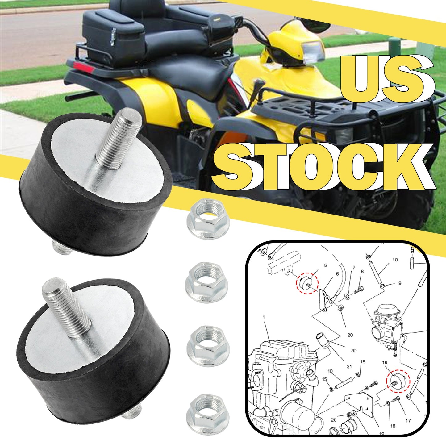 2 Engine Motor Top Mount Isolator for Polaris Ranger (2000–2017)