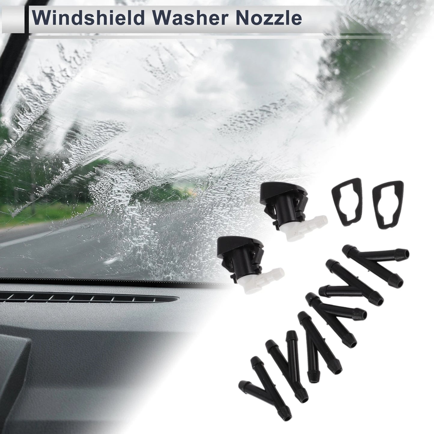 Set of 6 Windshield Washer Nozzles w/ Hose Connector for Jeep No. 68260443AA