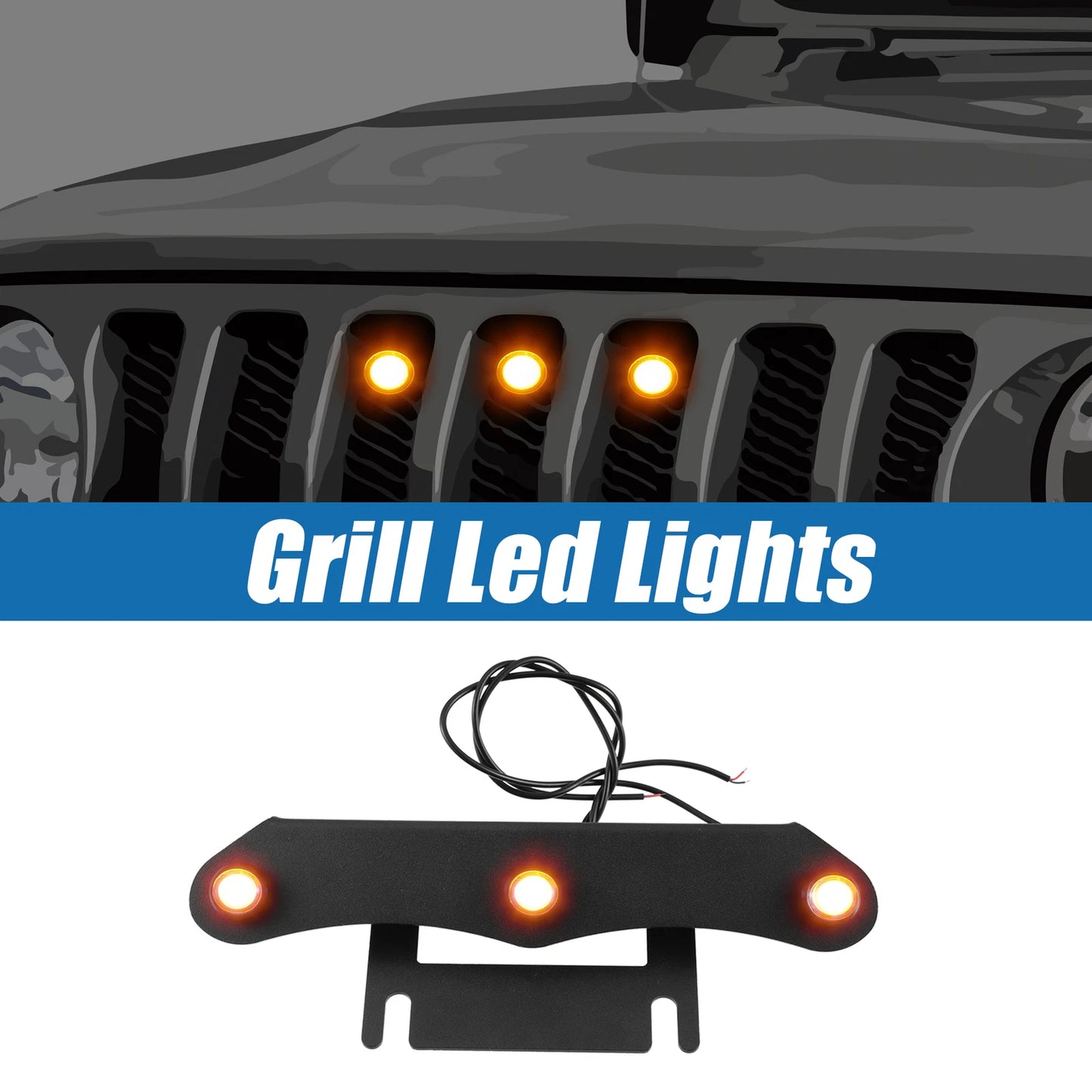 Front Grille LED Lights Set for Jeep Gladiator JT (2020–2023) Amber Black