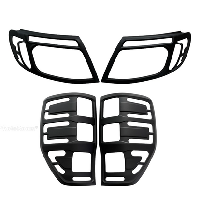 Matte Black Headlight Taillight Lamp Covers for Ford Ranger PX T6 (2011-2015)