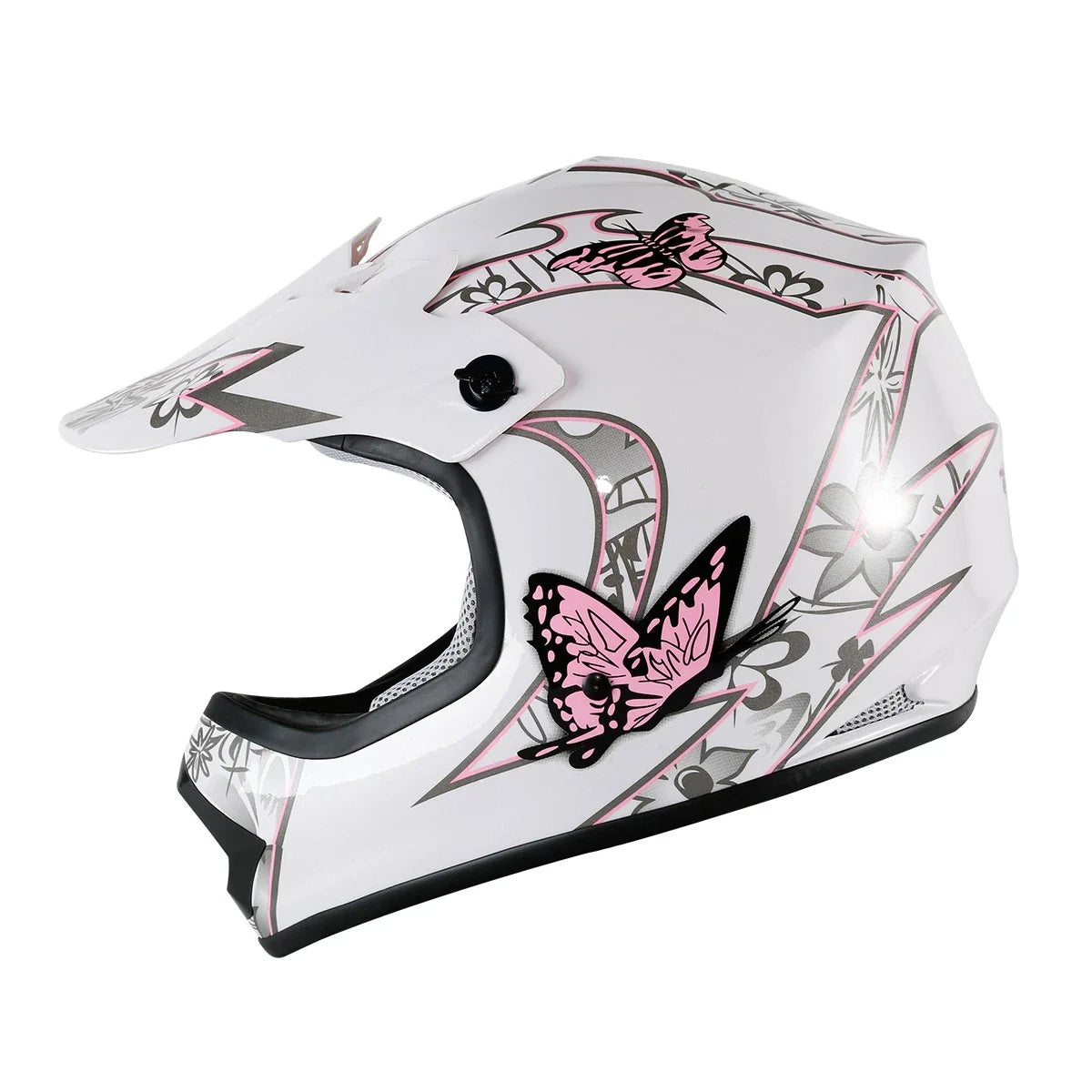 Youth ATV Helmet DOT Full Face Off-Road Racing for Kids - Pink/White (S-XL)