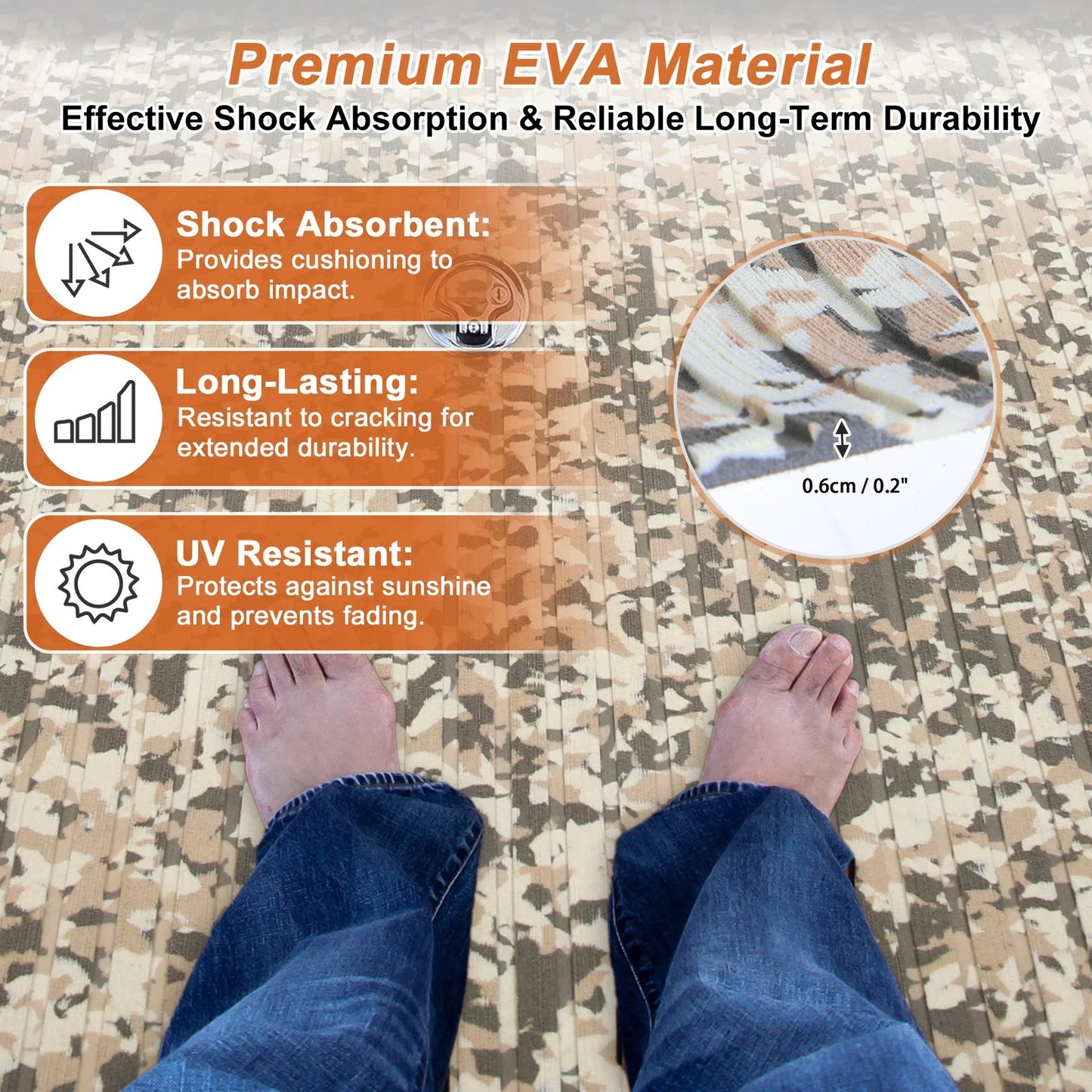 Self-Adhesive Boat Flooring Strip for 96" L x 16" W (EVA Camo Brown)