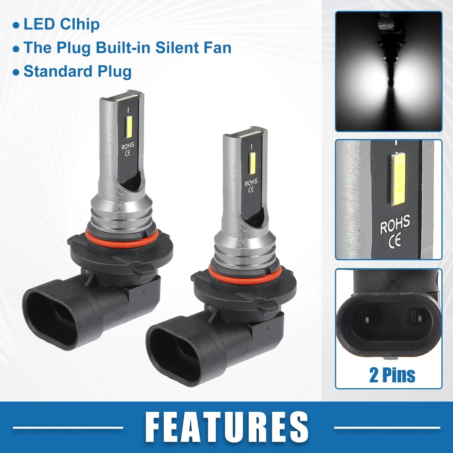 Set of 2 9006 LED Fog Light Bulbs CSP Chips for Auto Car
