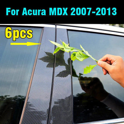 6x Carbon Fiber Window Pillar Posts Door Trim Cover for Acura MDX (2007–2013)