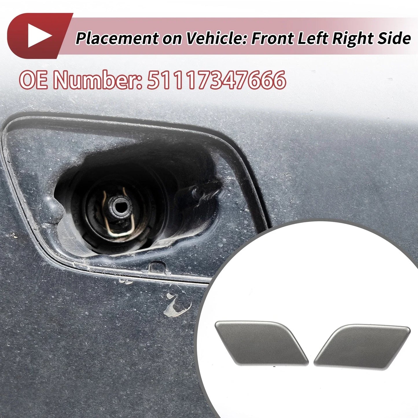 Front Left Right Washer Nozzle Cover Cap for BMW X1 Silver Tone