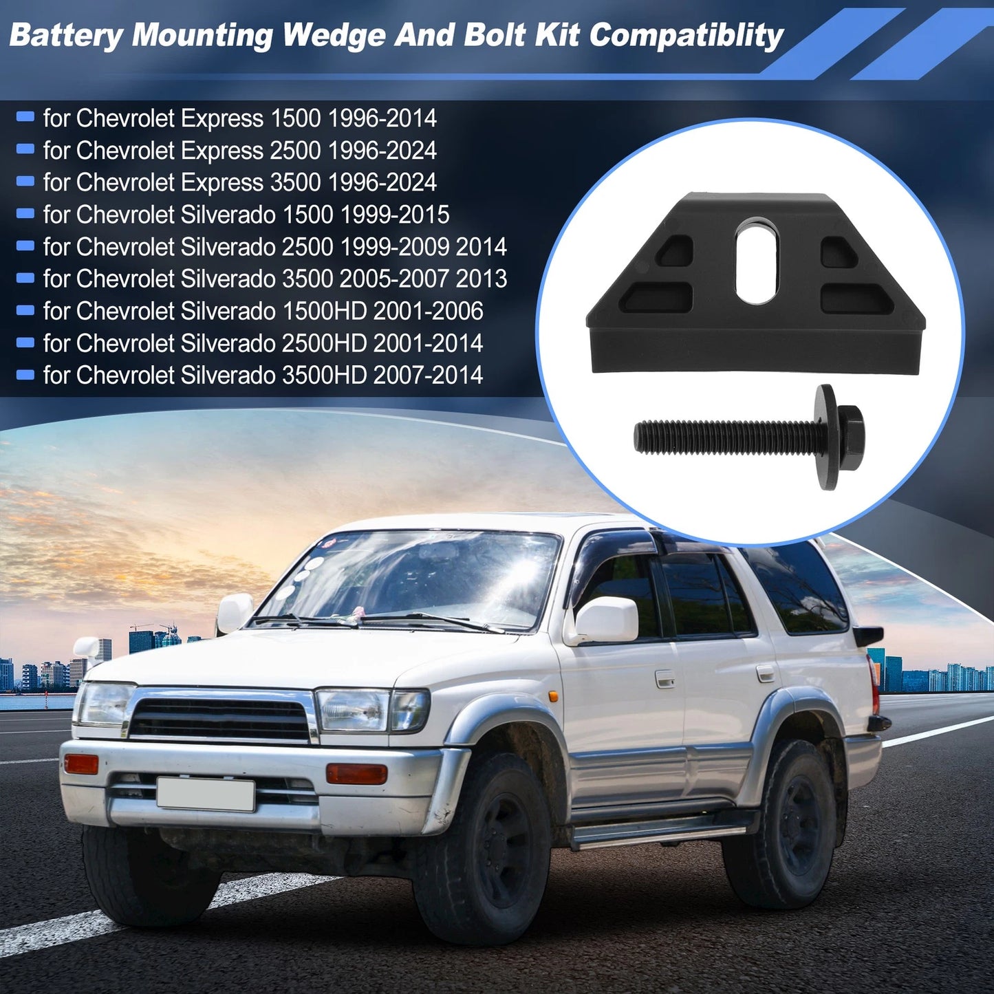 Battery Mounting Wedge and Bolt Kit for Chevy Express 1500 2500 3500 (2003–2023)