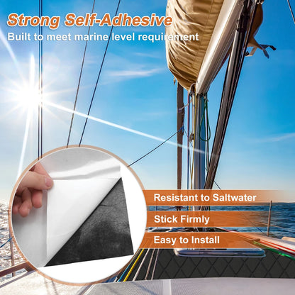 Self-Adhesive Boat Flooring Strip 48" L x 17" W EVA Black