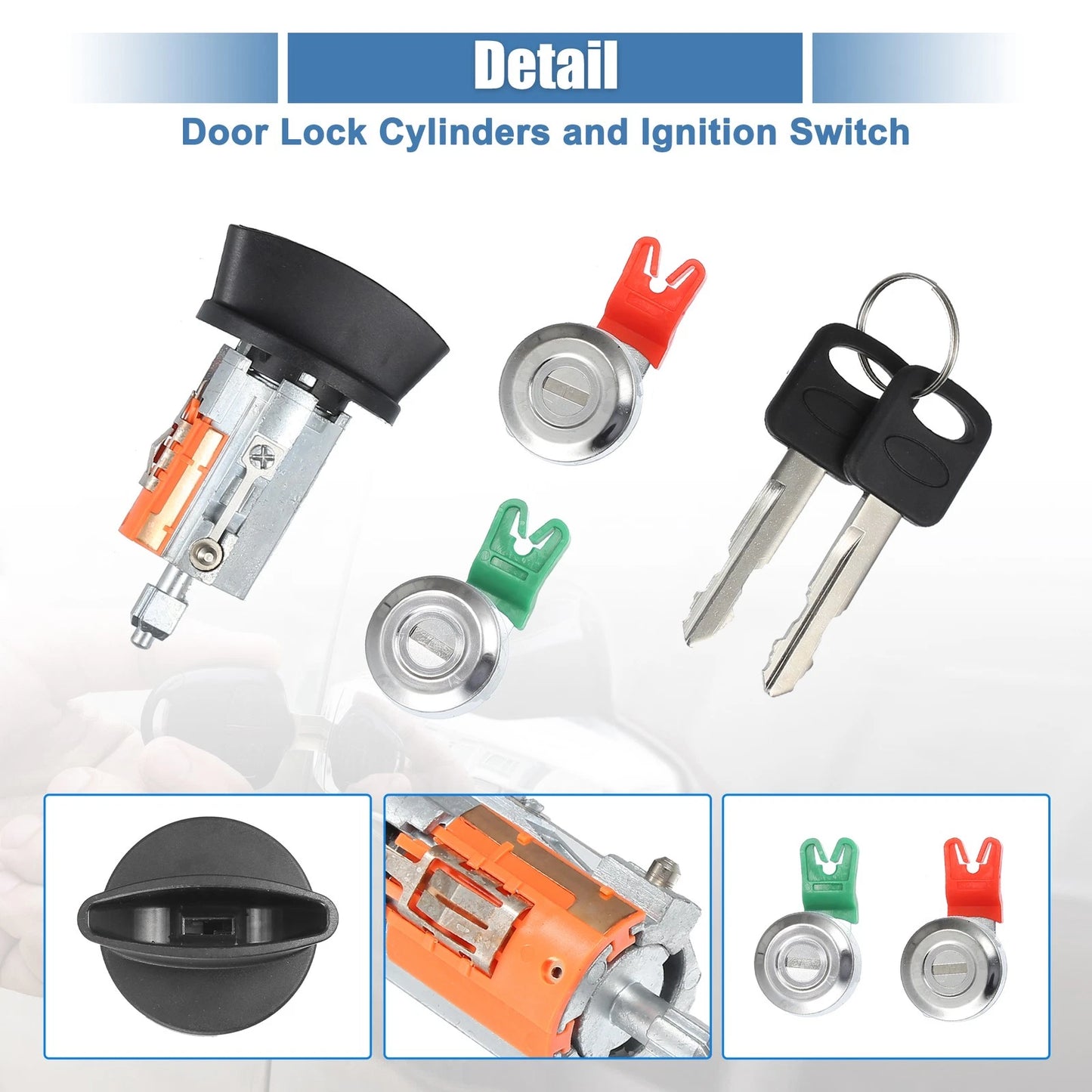 Ignition Switch Lock Cylinder Door Lock Cylinder with Key for Ford E150 250 (1992–2014)