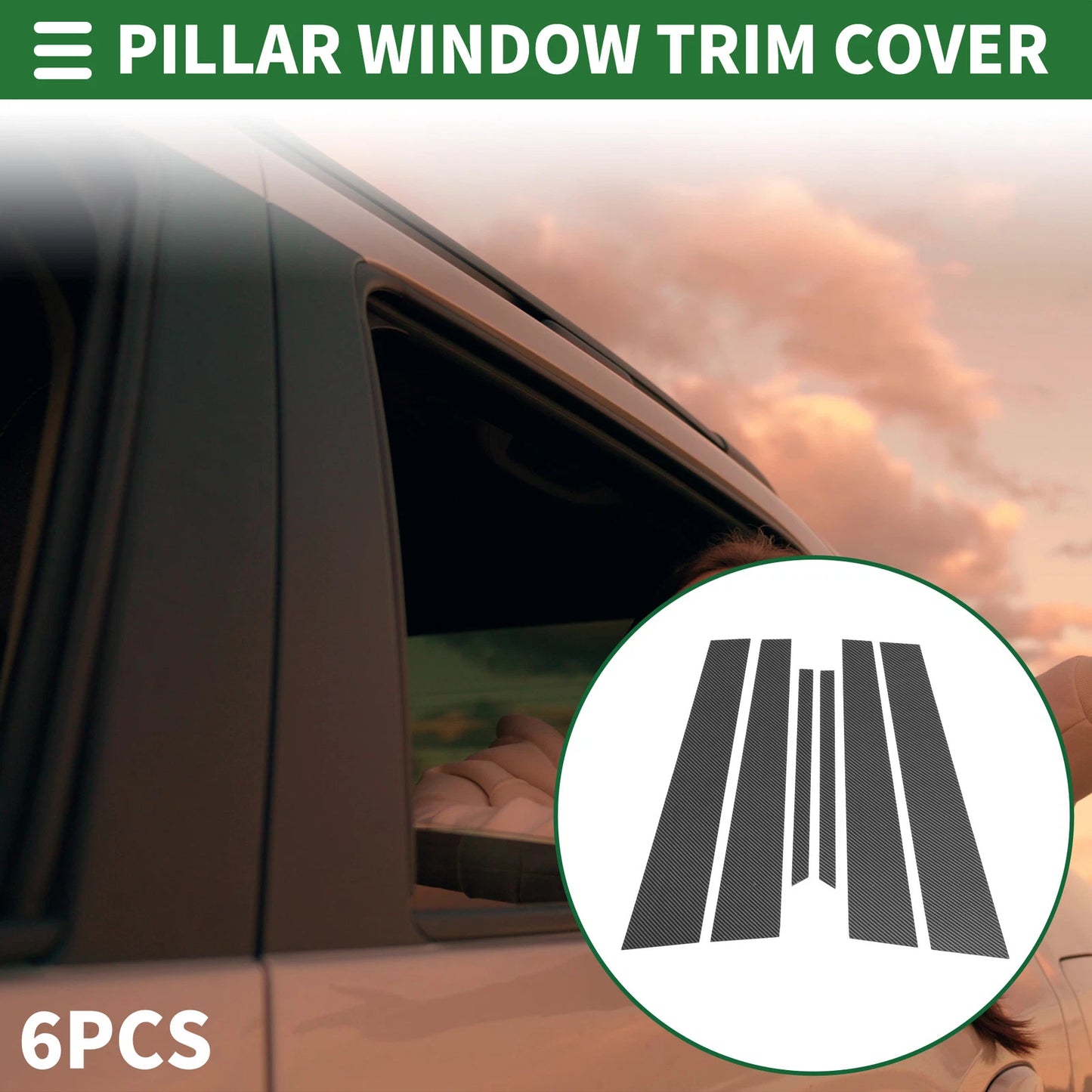 Set of 6 Door Pillar Window Trim for Honda Accord (2003–2007) Black Carbon Fiber