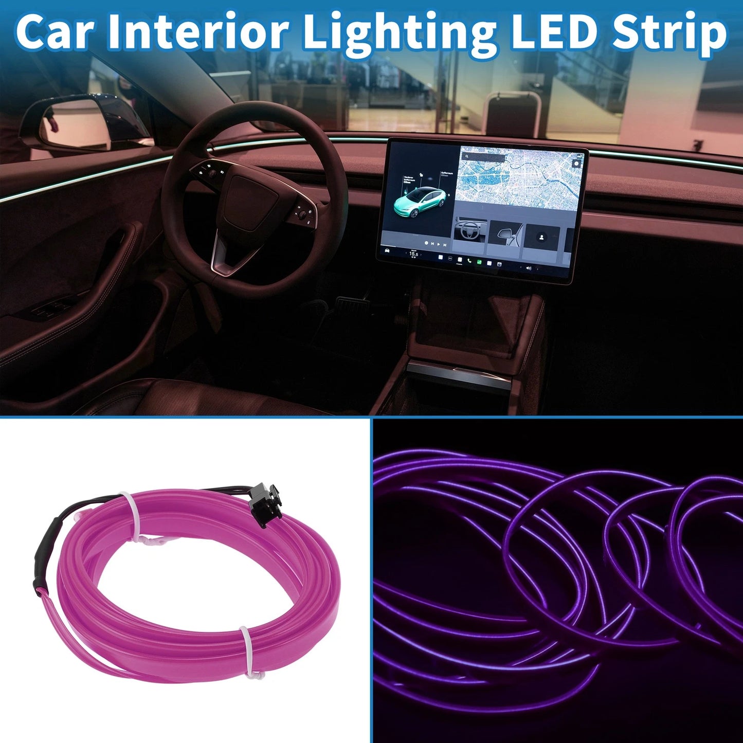2m LED Strip Neon Wire for Universal Car Decoration (12V) - Purple
