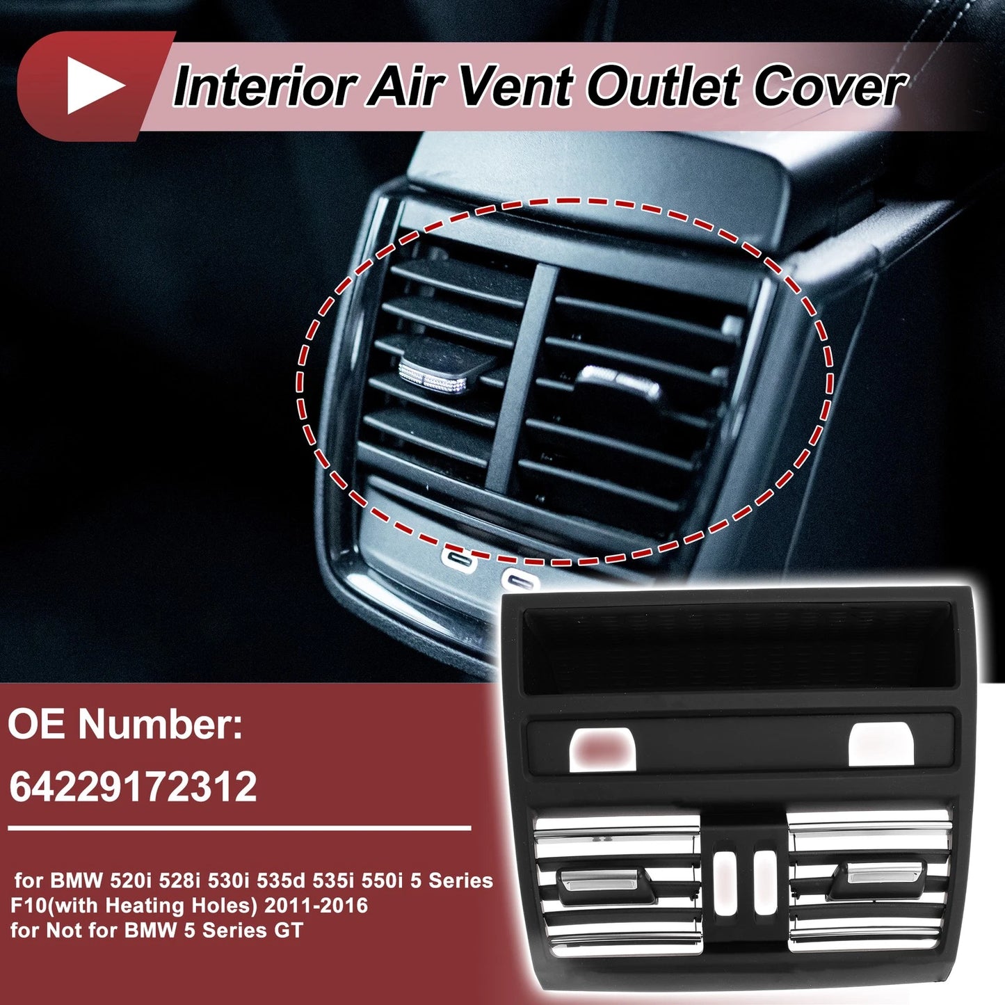 Rear Center Console Air Outlet Vent Grille No. 64229172312 for BMW 520i (2011–2016)