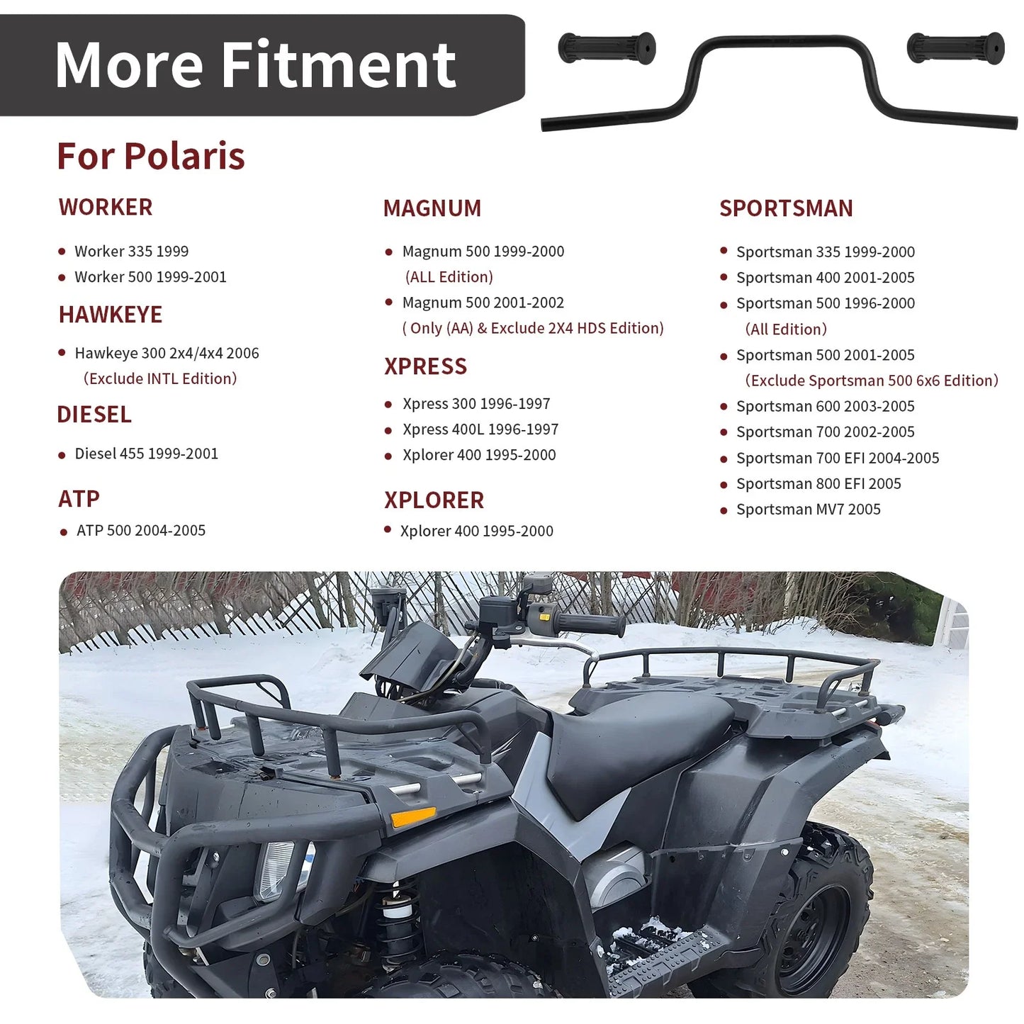 Handle Bar with Grips for Polaris Sportsman (1996–2005)