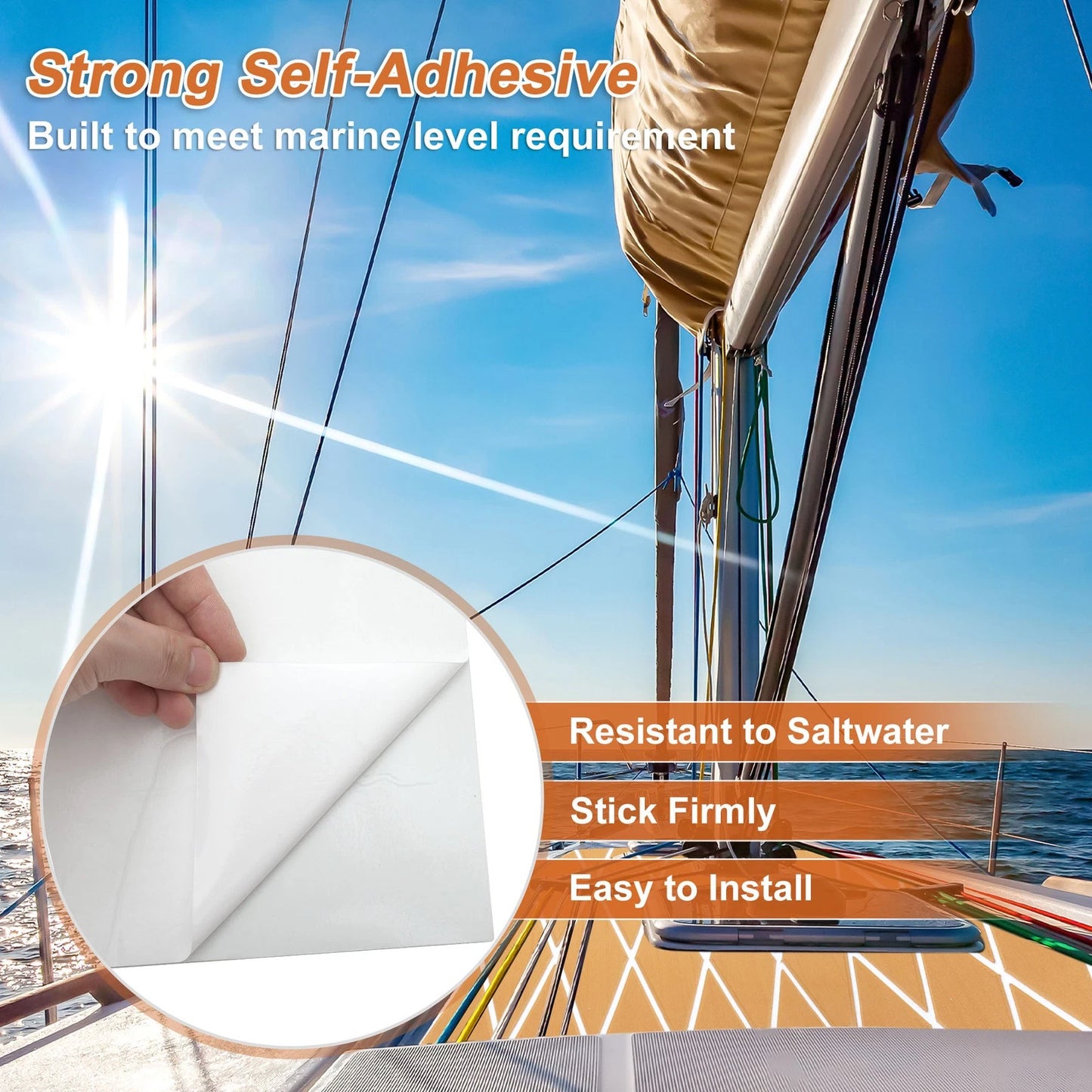 EVA Boat Flooring Strip 96" L x 16" W Brown with White Line