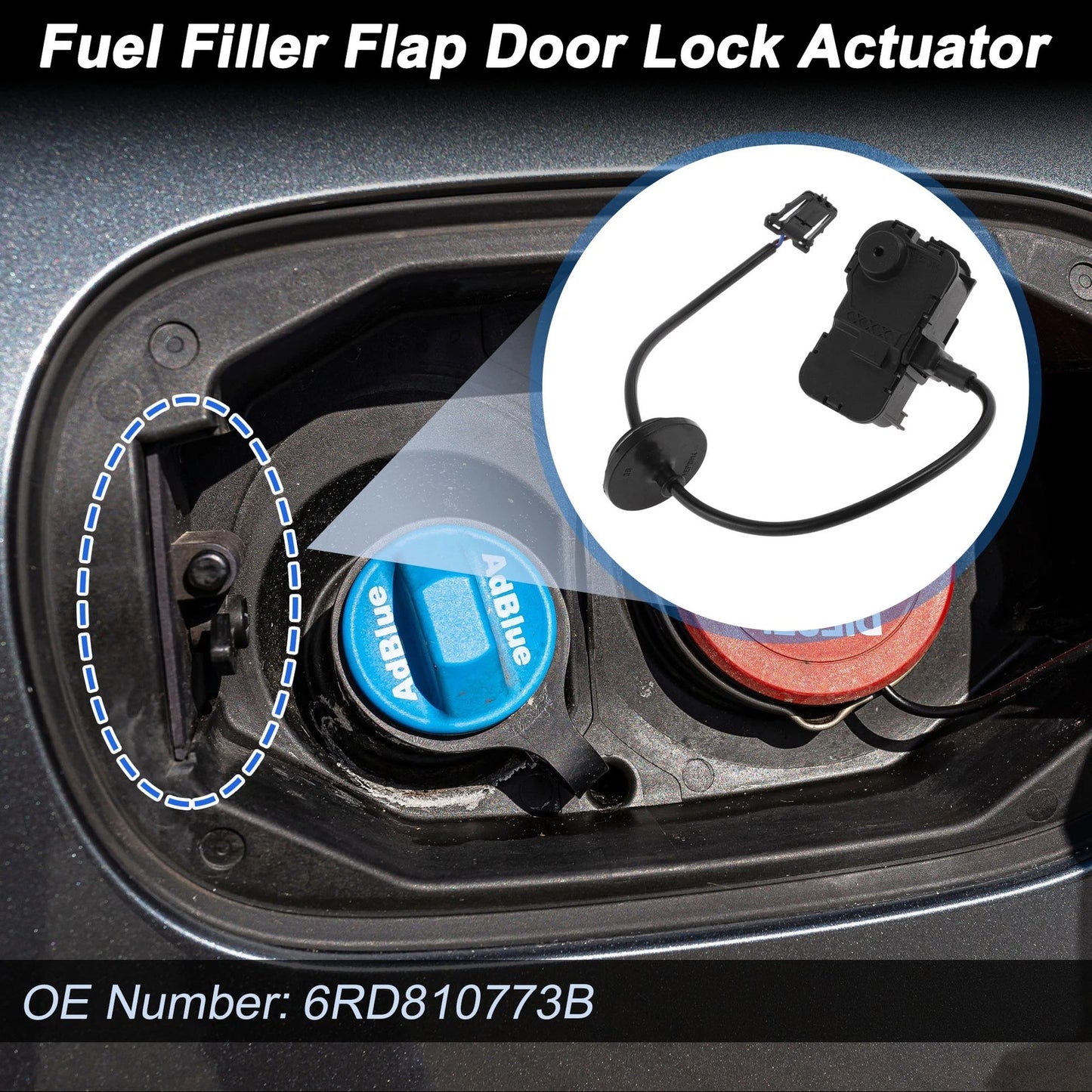6RD810773B Fuel Filler Flap Door Latch Lock Actuator Motor for VW Polo (2011–2018)