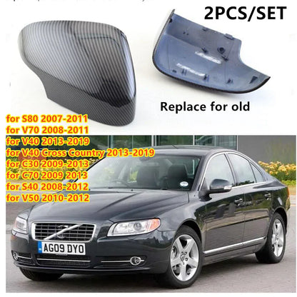 2 x Door Side Wing Mirror Cover Caps for Volvo S80/C30/C70 (2007–2011)