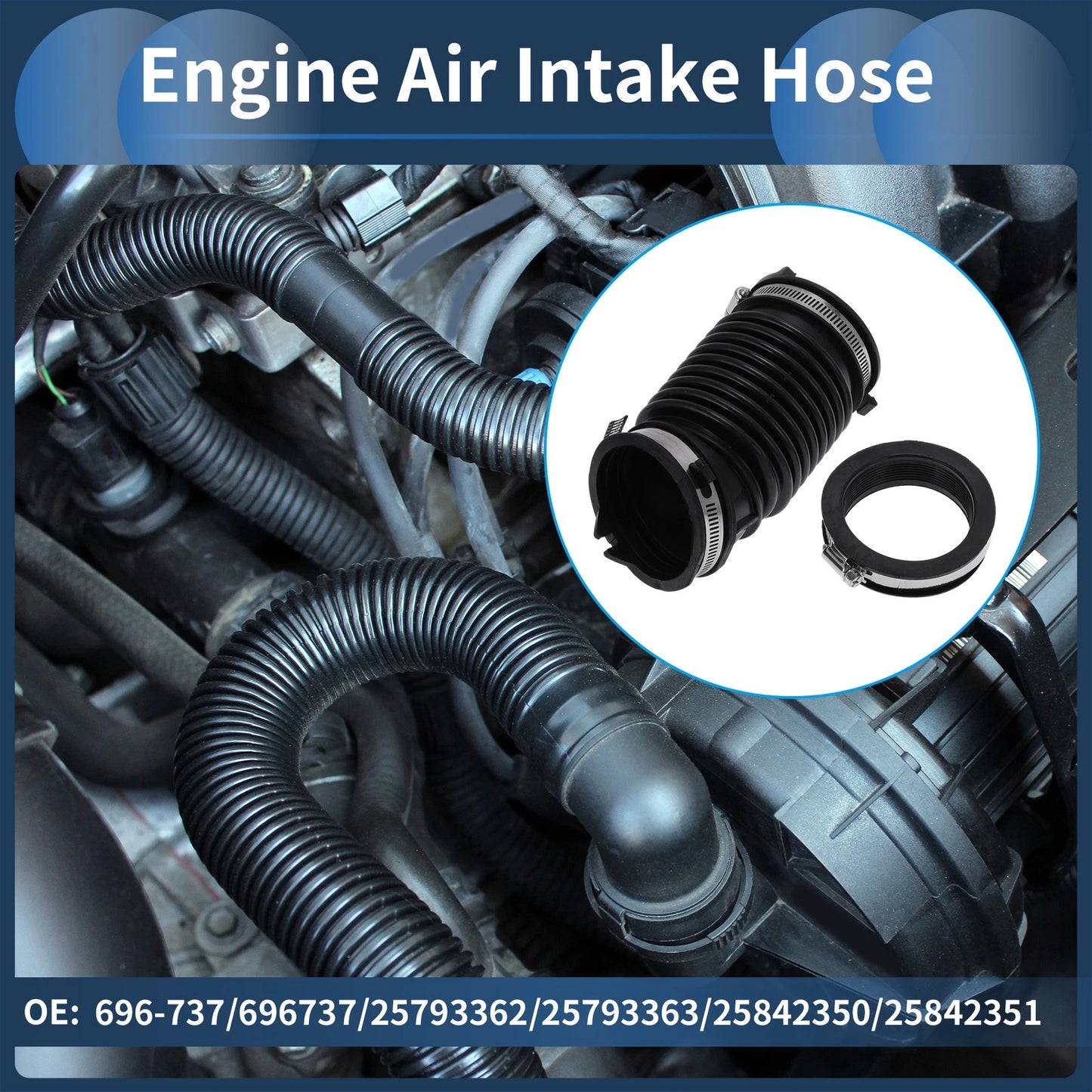 Engine Air Intake Hose for Chevrolet Cobalt L4 2.4L (2005–2010) No. 696-737 Rubber Clamp