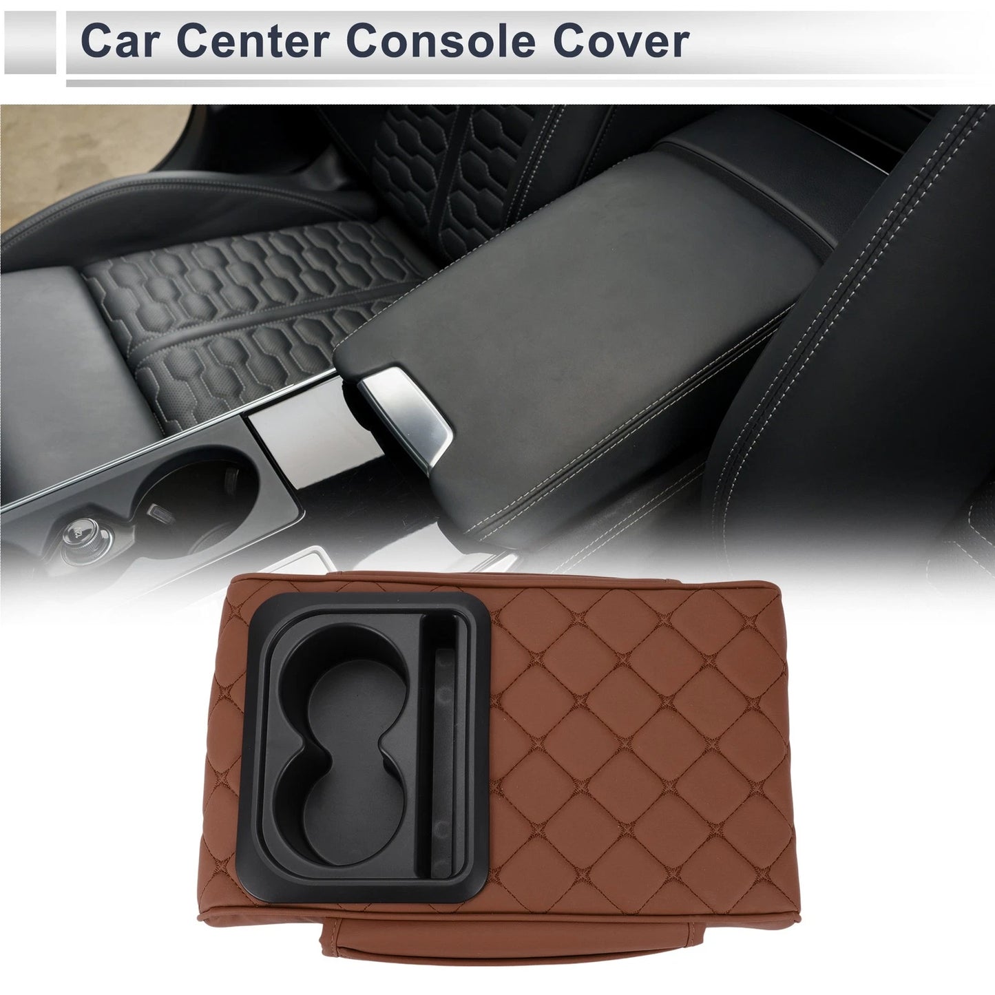 Center Console Cover for Car (13.39"x9.06"x2.36", Light Brown/Black)