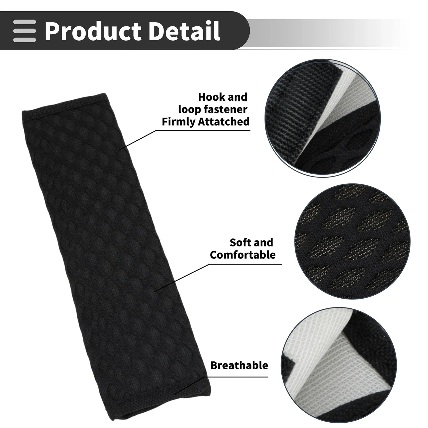 Set of 2 Black Seat Belt Cover Pads for Universal Fit (23cm)