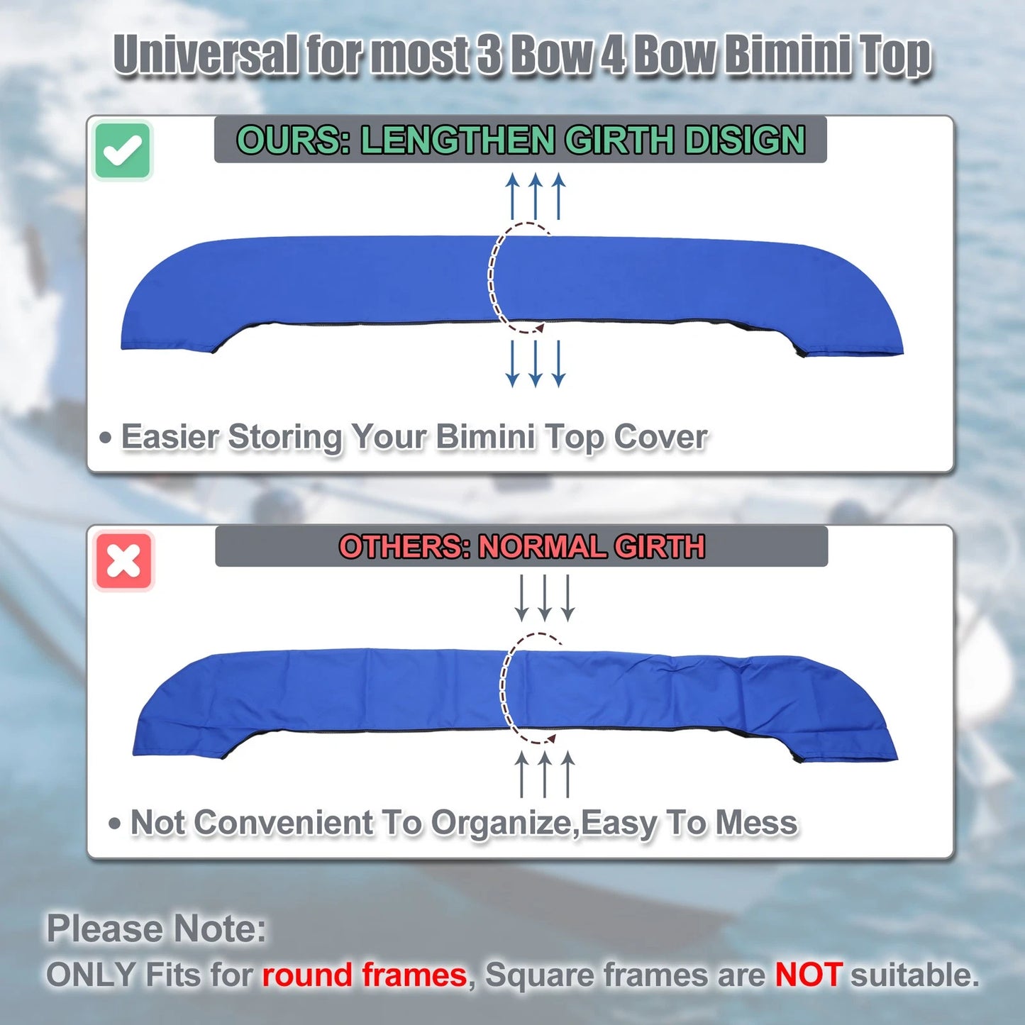 Bimini Top Storage Boot for Boat (85"-90" W) 600D Marine Grade Polyester