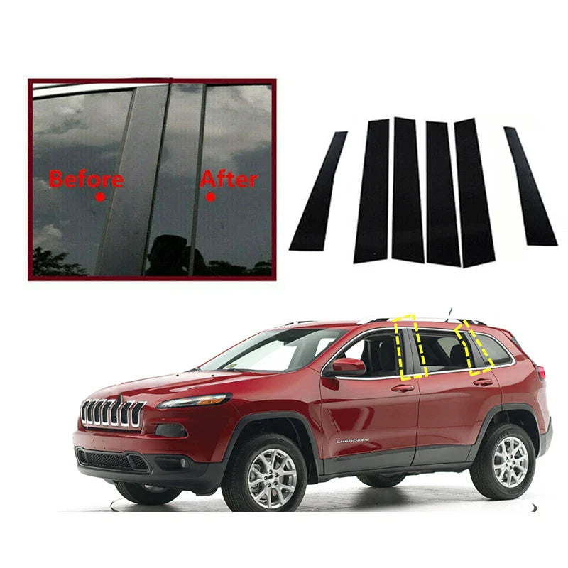 6x Pillar Posts Door Trim Piano Cover for Jeep Cherokee (2014–2022)