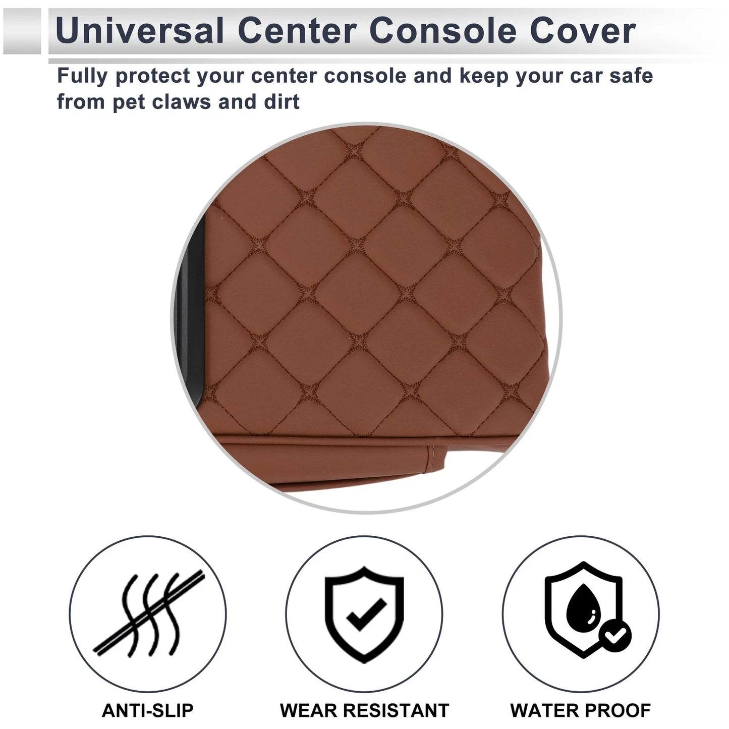 Center Console Cover for Car (13.39"x9.06"x2.36", Light Brown/Black)