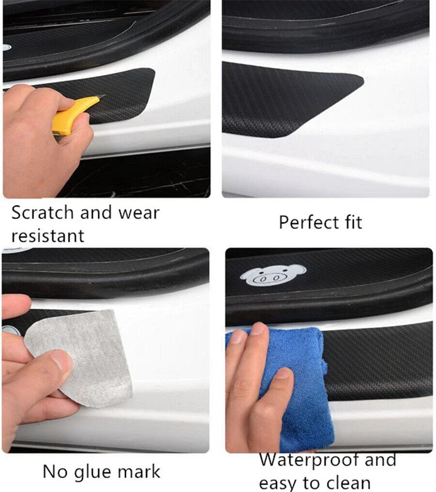 4Pcs Carbon Fiber Car Door Step Sill Scuff Protector Cover for Universal Models