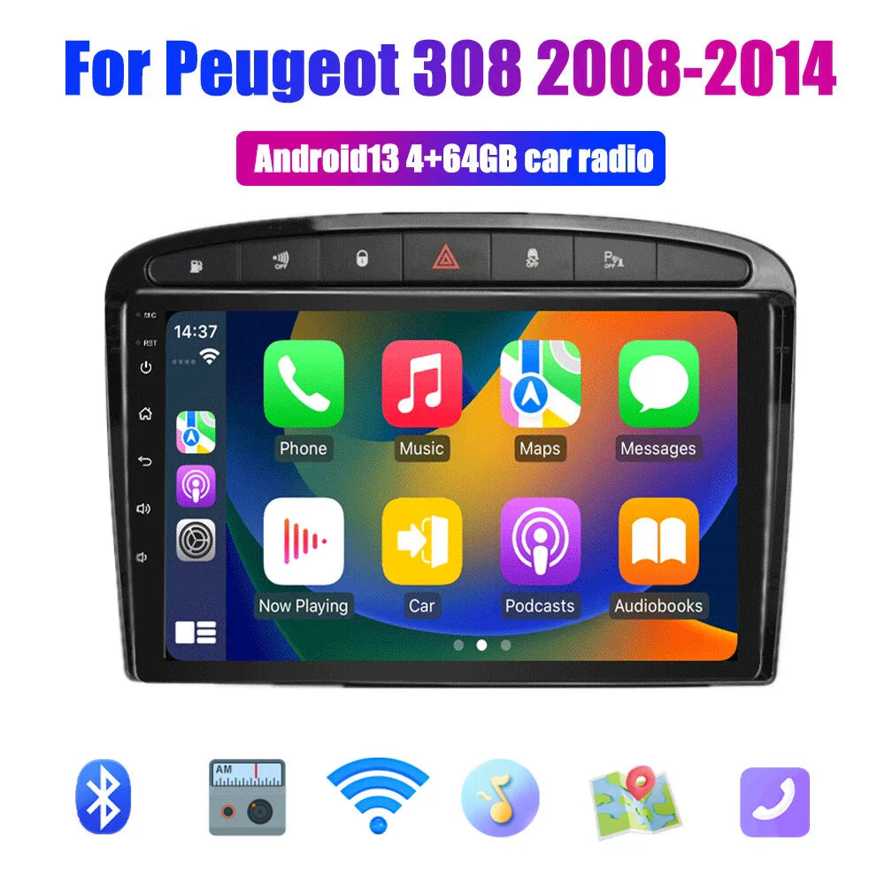9'' Wireless Carplay Android Auto Head Unit for Peugeot 308 (2008-2014)