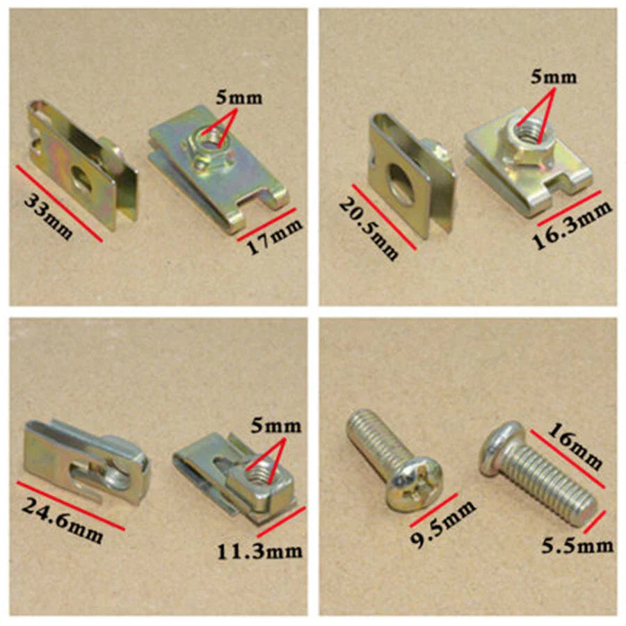 100 x Mixed Metal U Clips for Fender Body Door Panel Trim Fasteners - AU Ship
