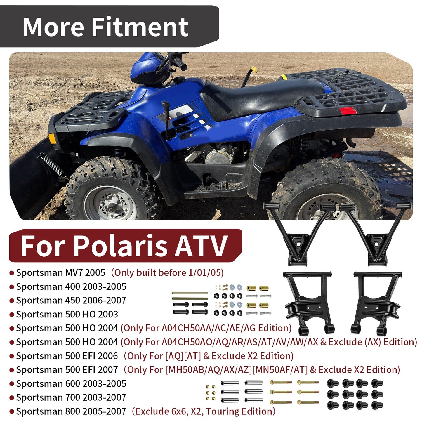 Set of 2 Rear Upper Lower A-Arms for Polaris Sportsman 700 (2003–2007)
