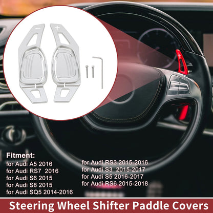 Set of 2 Silver Tone Aluminum Alloy Steering Wheel Paddles for Audi A5 (2016)