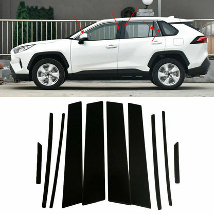 10pcs Glossy Black Pillar Posts Door Window Trim for TOYOTA RAV4 (2019–2023)