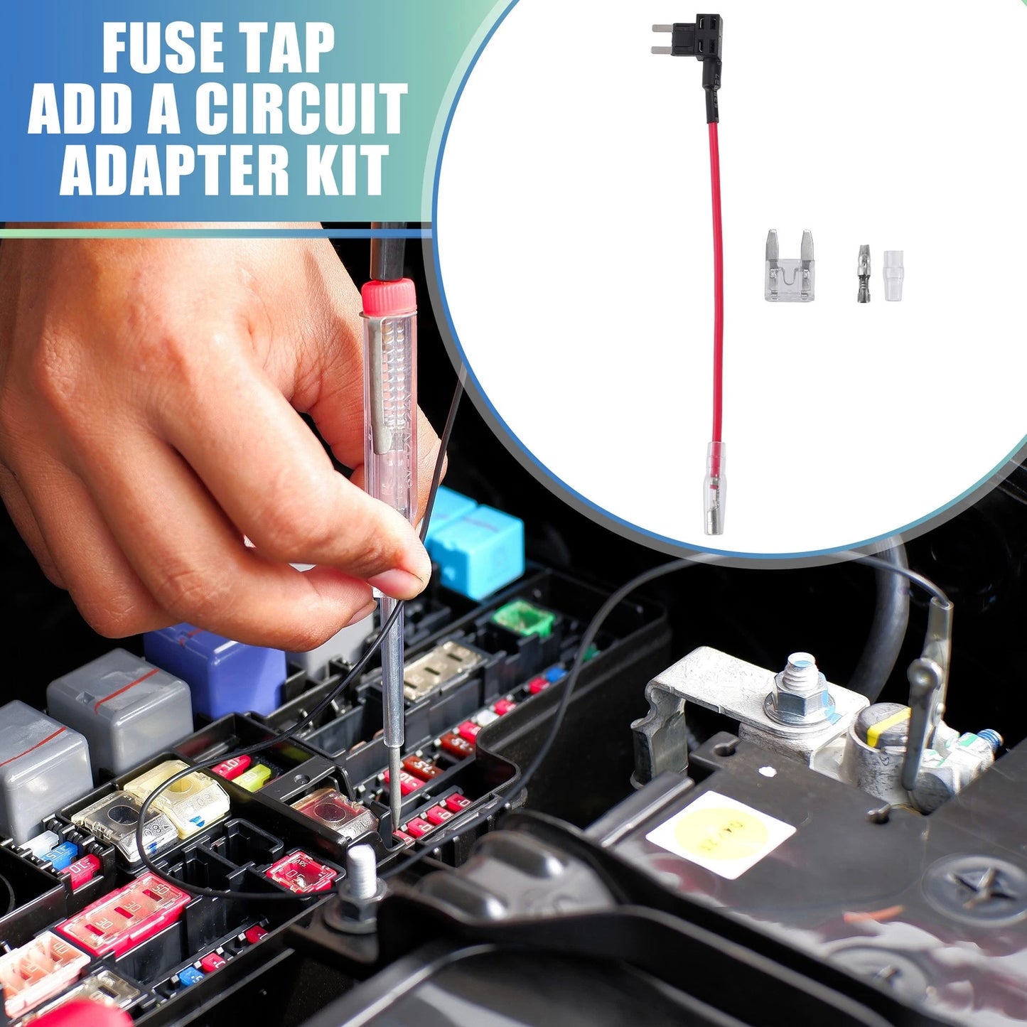 Set of 5 Car Fuse Tap and Circuit Adapters for 12V Vehicles with 25A Fuses