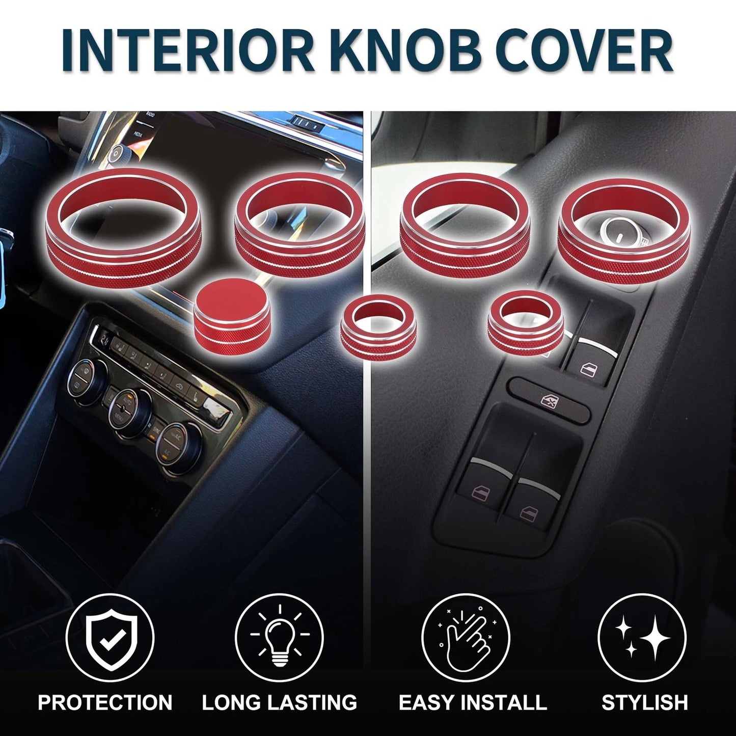 Set of 7 AC Media Tune Drive Mode Switch Knob Cover Ring for VW Atlas (2018–2022) Red