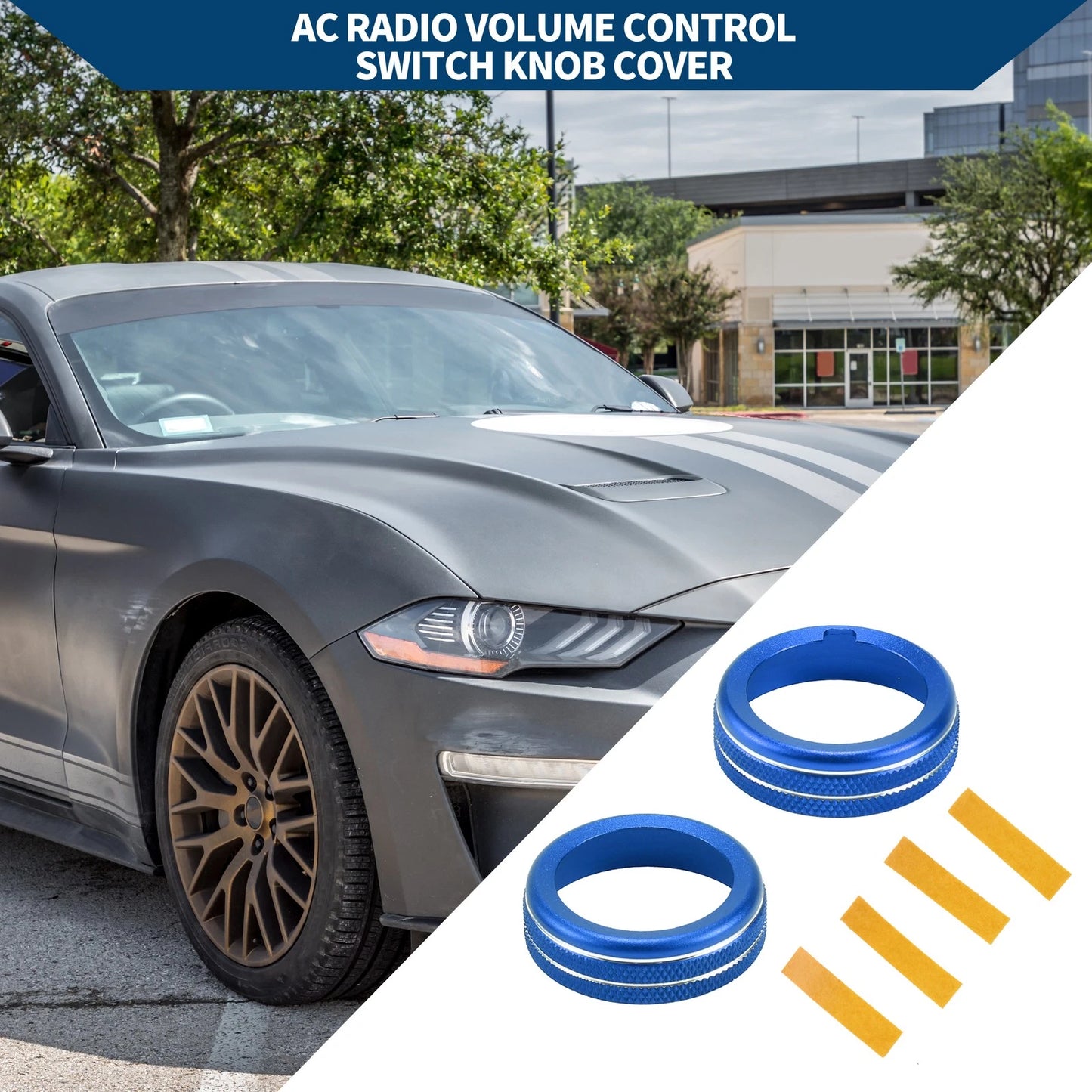 Set of 2 AC Climate Switch Knob Cover Ring for Ford Mustang (2015–2021) Blue