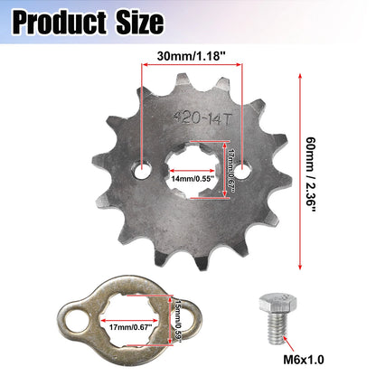 Set of 1 Front Engine Sprocket 420 14T 17mm for Dirt Bike Mini Bike