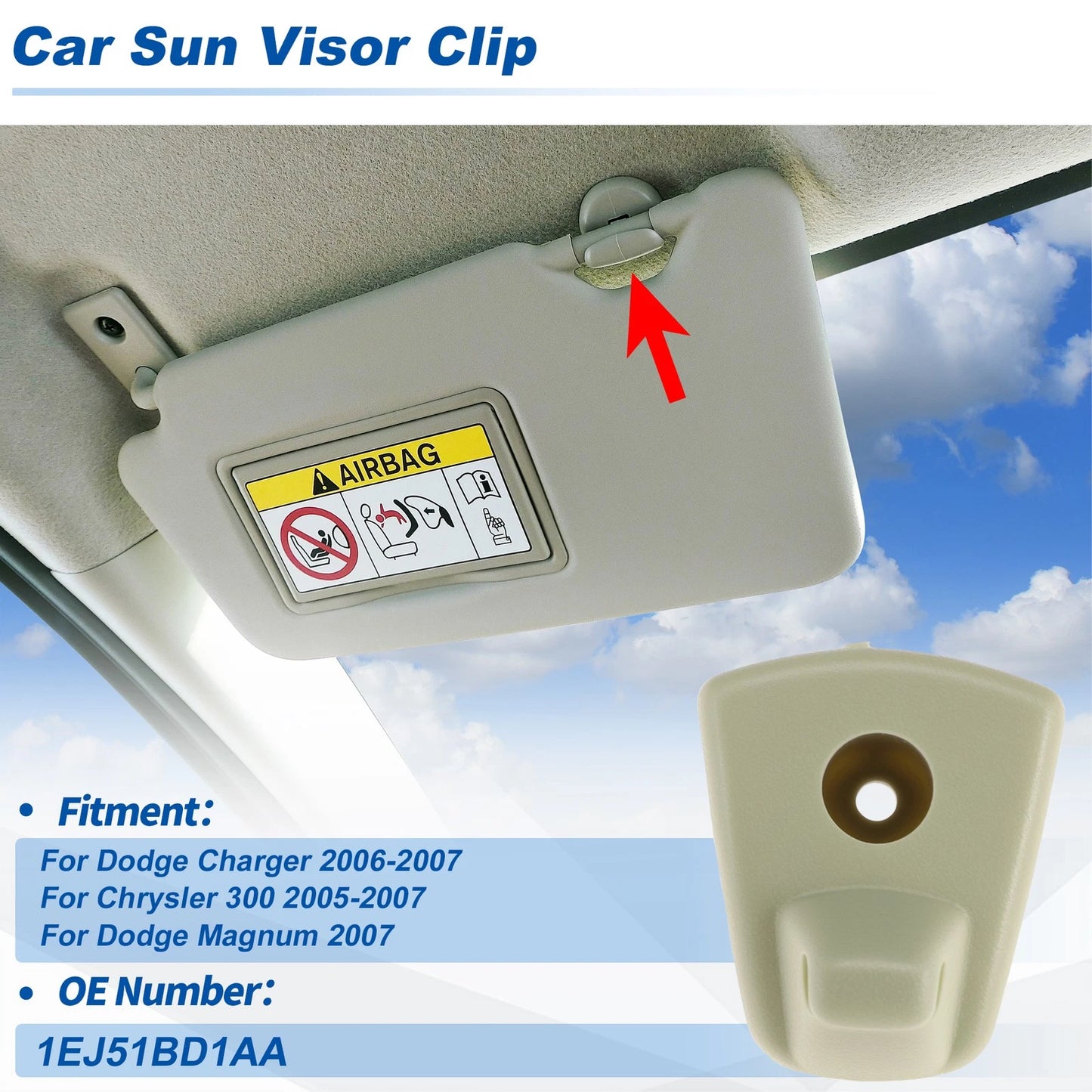 Sun Visor Clip for Dodge Charger 2006-2007 & Chrysler 300 Dark Beige No. 1EJ51BD1AA