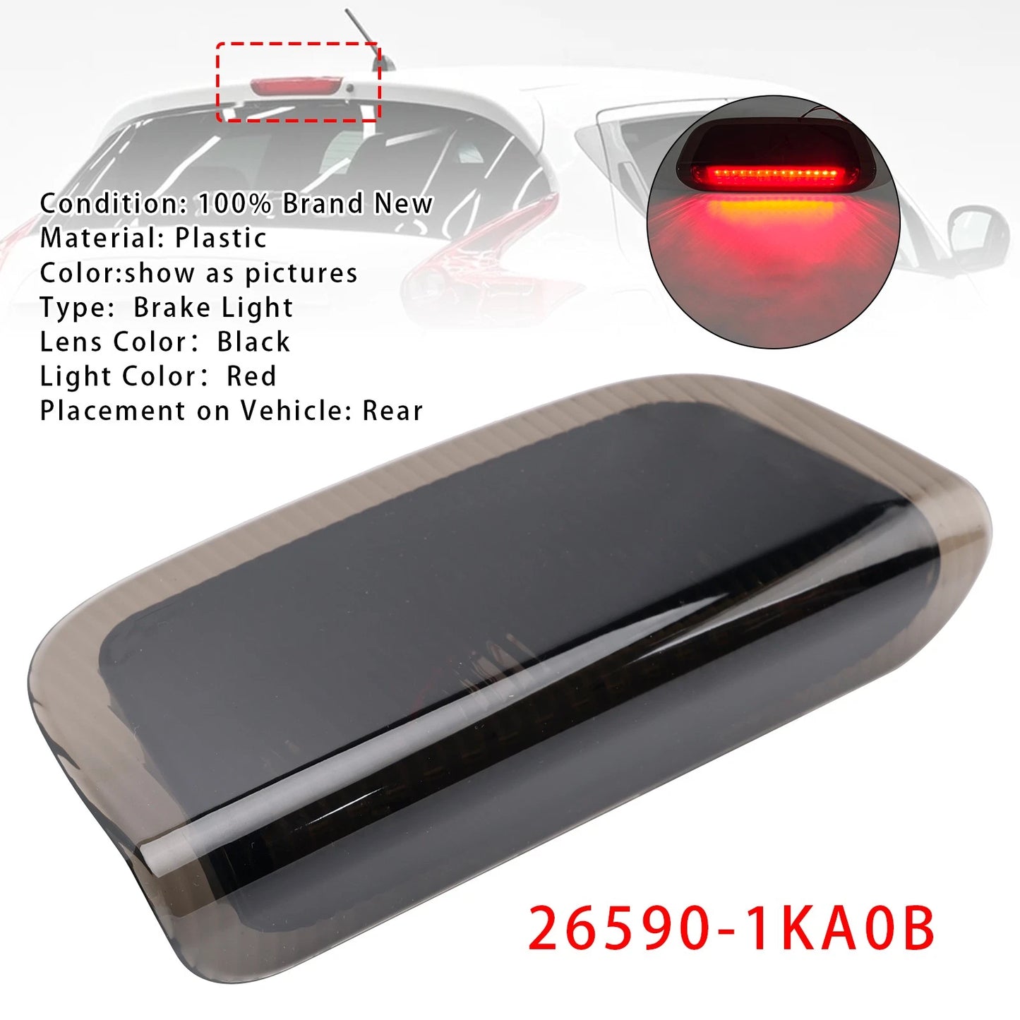 Rear Third Brake Light Lamp 26590-1KA0B for Nissan Juke MK1 (2010–2018) Black