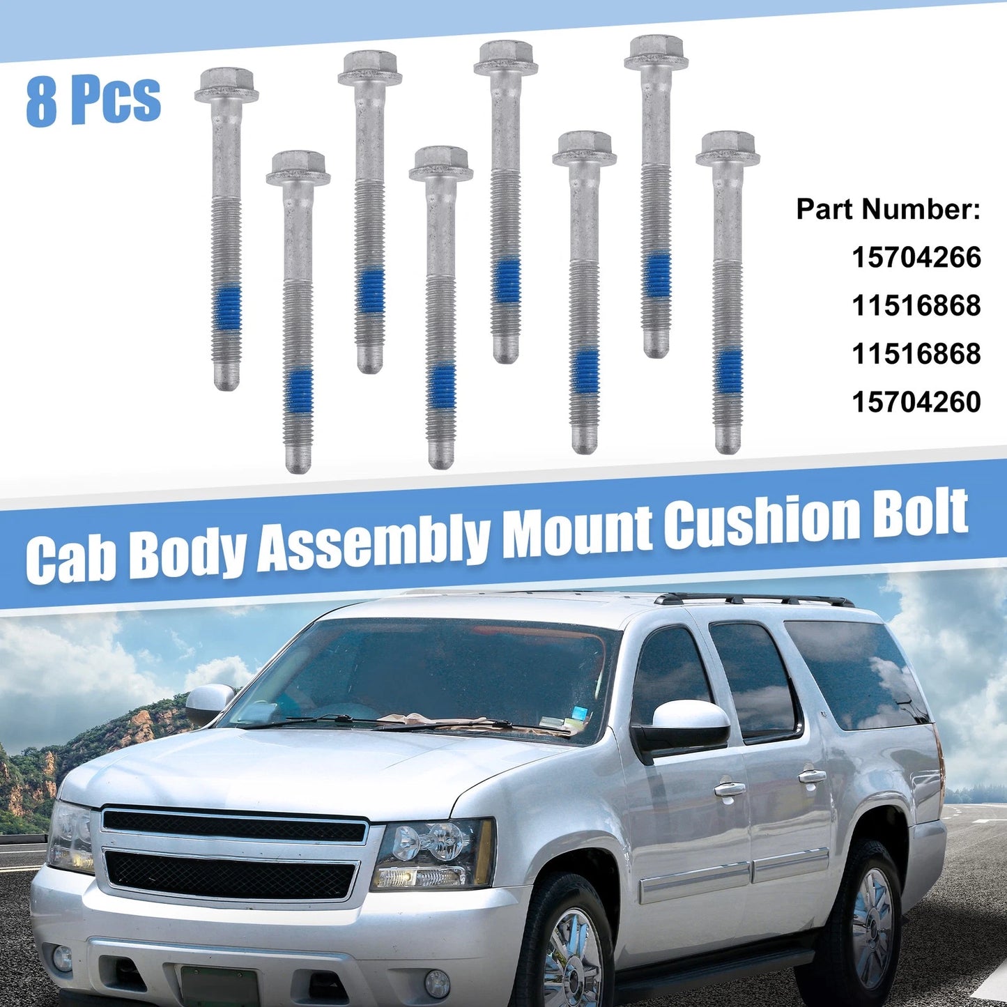 8 Pcs Cab Body Assembly Mount Cushion Bolt NO.15704266 for Cadillac Escalade (2002–2020)
