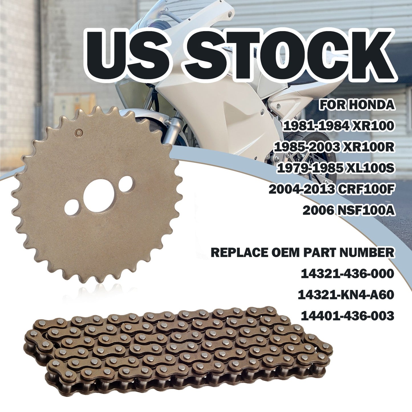 Camshaft Sprocket 30T & Timing Chain 90L for Honda CRF100F (2004–2023)