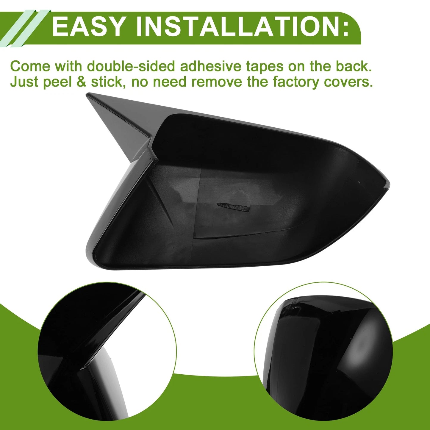 1 Pair Mirror Cover Cap for Ford Mustang (2015–2023) Gloss Black