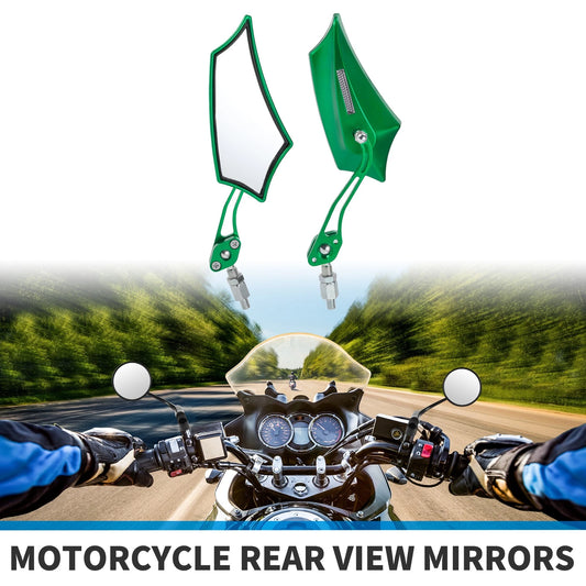 2 x Motorcycle Rear View Mirrors, Prismatic Shape Handlebar, Green