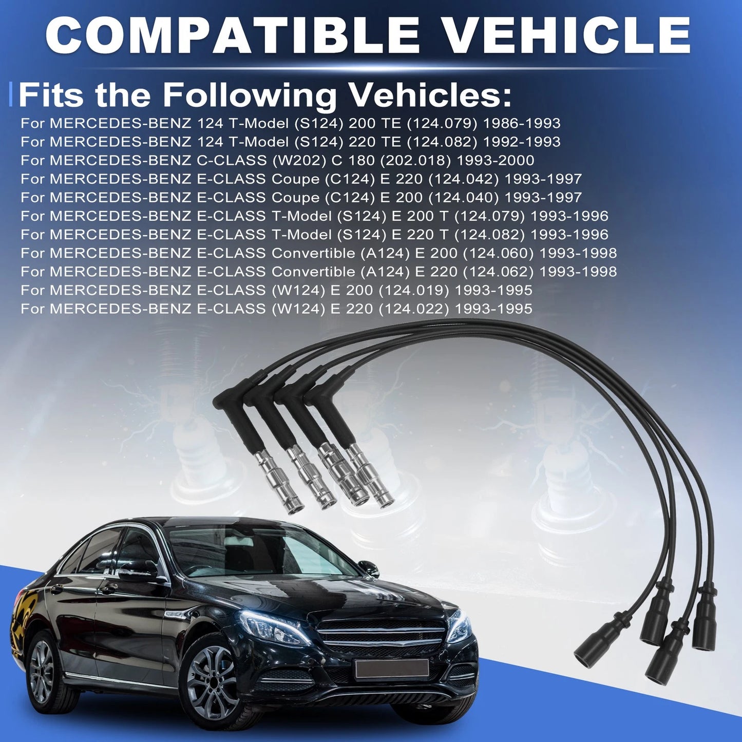 Set of 4 Spark Plug Wires for Mercedes-Benz 124 T-Model (S124) Replaces ZEF642