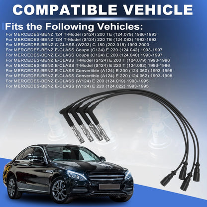 Set of 4 Spark Plug Wires for Mercedes-Benz 124 T-Model (S124) Replaces ZEF642