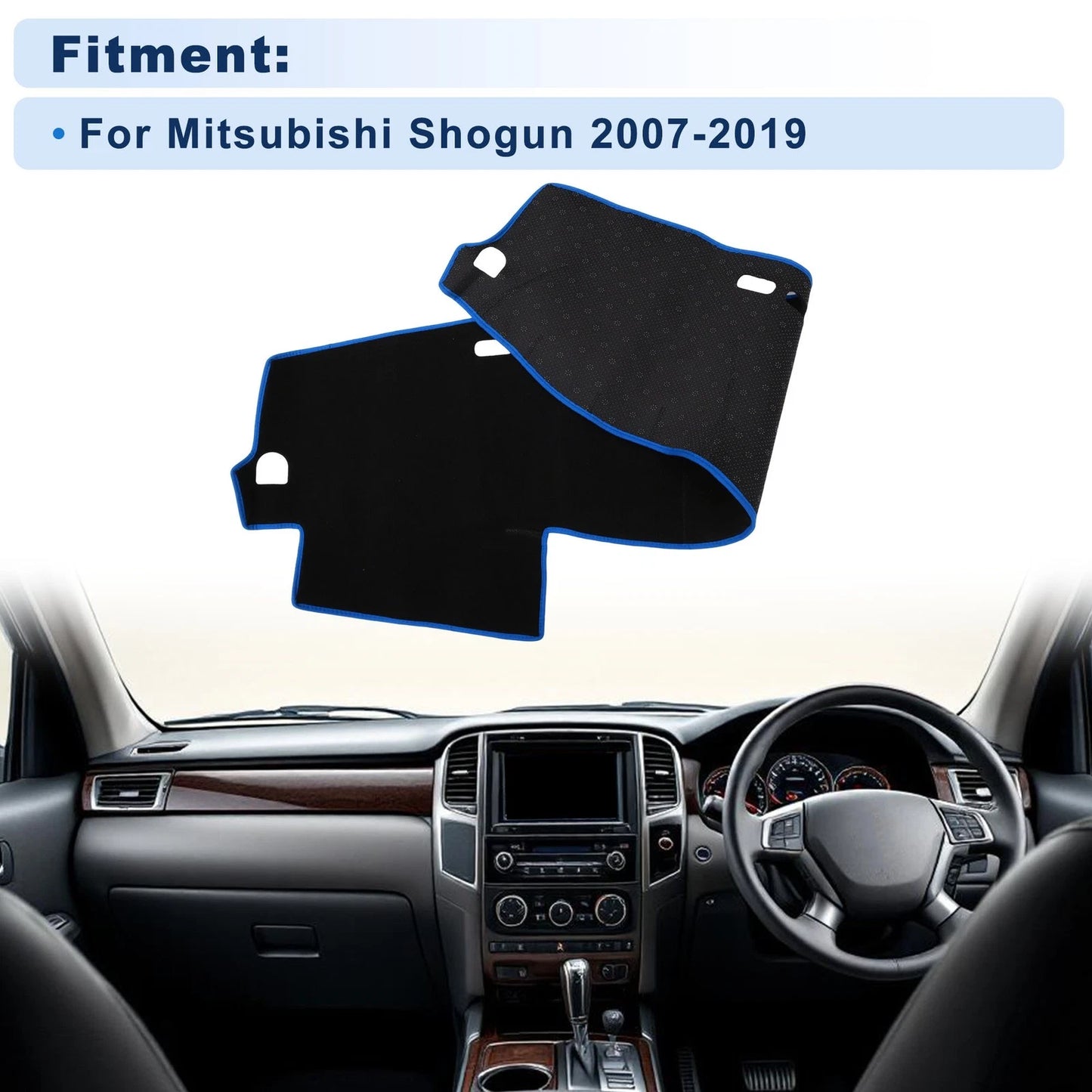 Dash Cover for Mitsubishi Shogun (2007–2019) Polyester Black Blue Edge