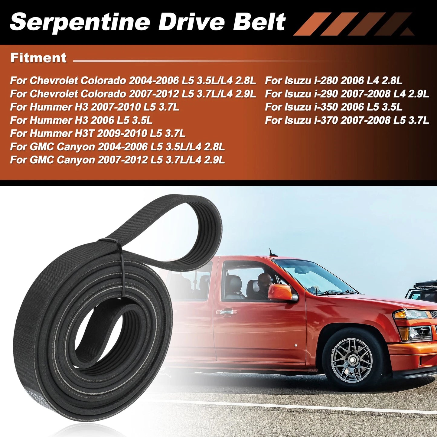Serpentine Drive Belt for Chevrolet Colorado, GMC Canyon (2004–2012)