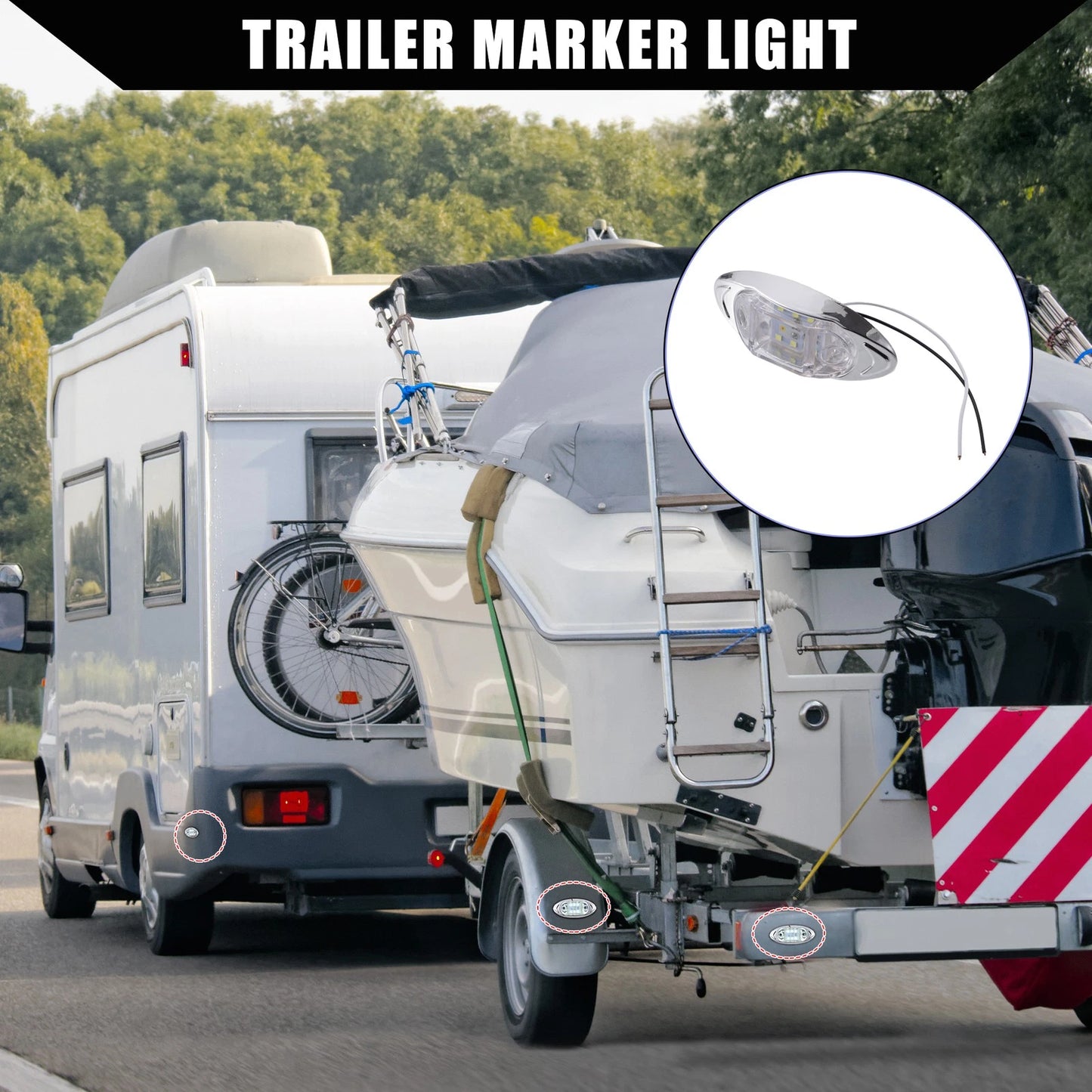 2X Oval Trailer Marker Light for RV Truck Boat (White)