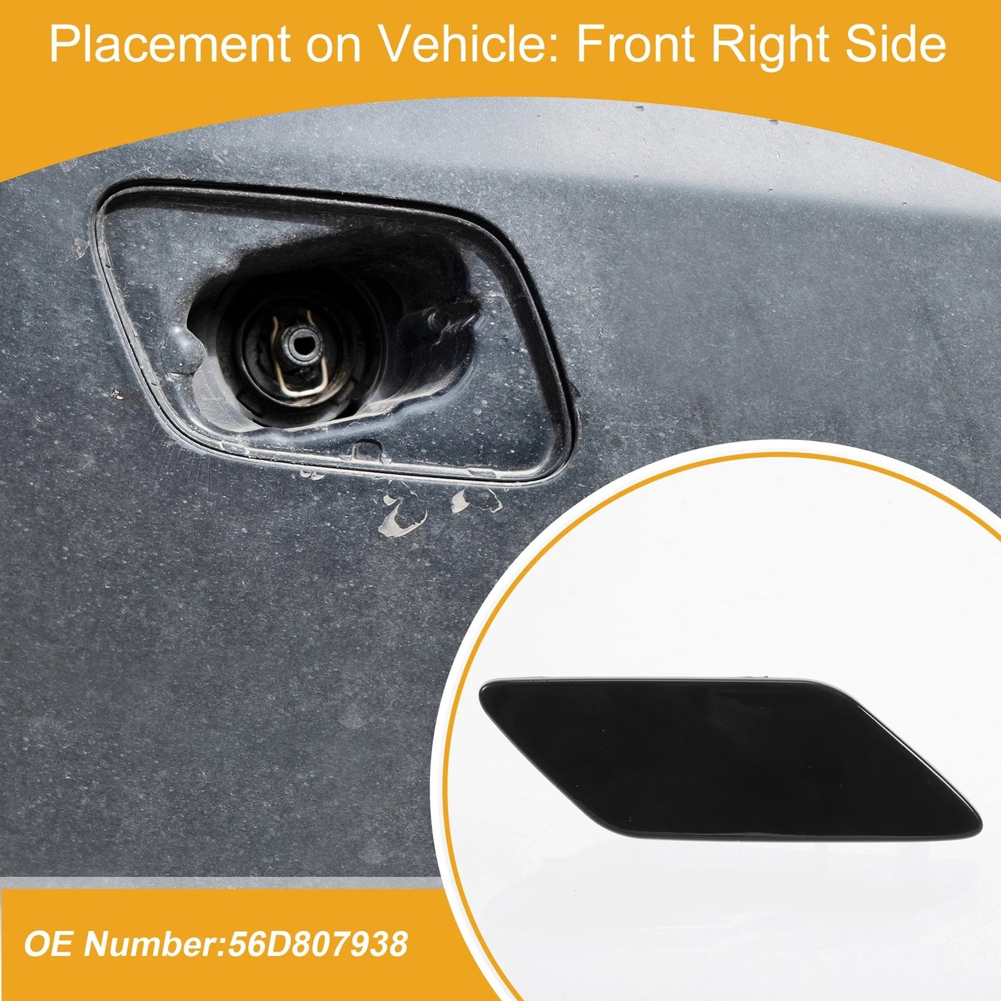 Front Right Washer Nozzle Cover Cap for VW Passat (2011–2018) 1Pcs Black